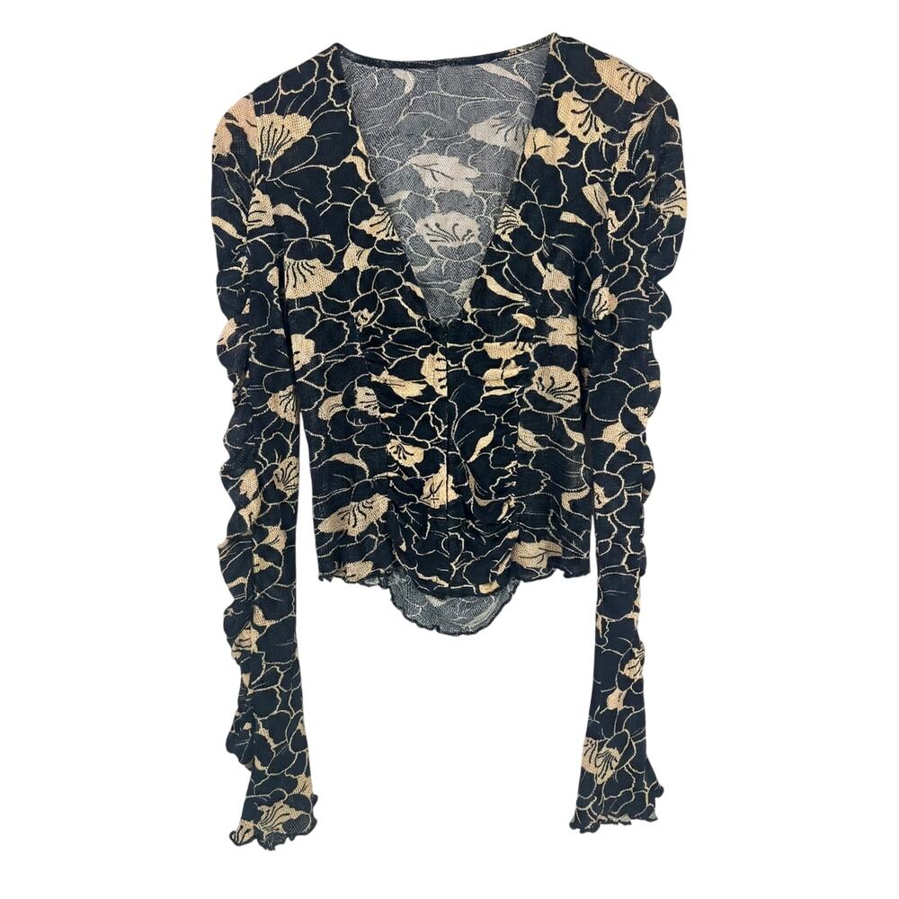 Free People Womens S Boho‎ Fairy Whimsigoth Coquette Romantic Ruched Cropped Top
